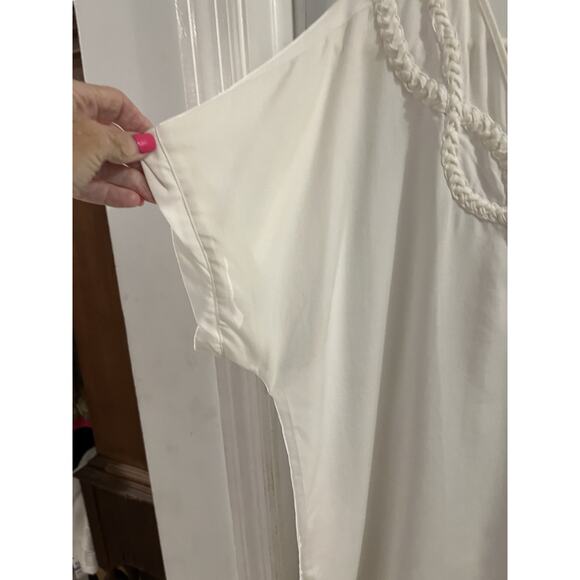 Soft Surroundings White Short Sleeve Braided V Neck Tunic Top Sz Xl Beach Resort - Picture 7 of 7